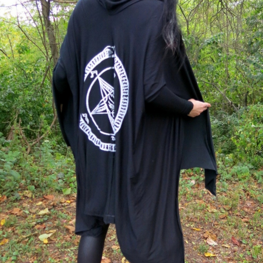 HellCouture pentagram long sleeve shawl hoodie